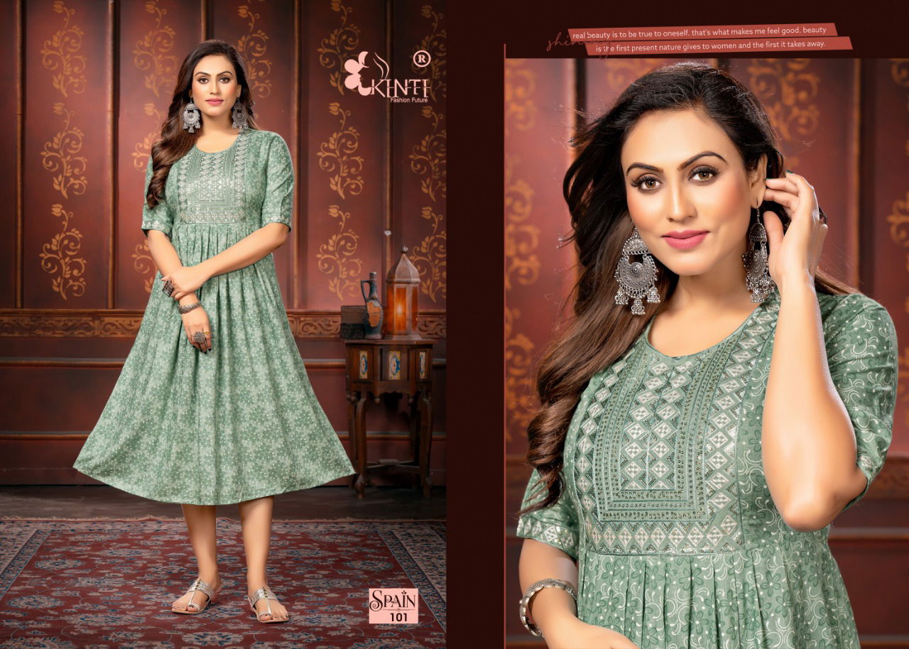 Kinti Spain Ethnic Wear Heavy Rayon Wholesale Kurti Collection